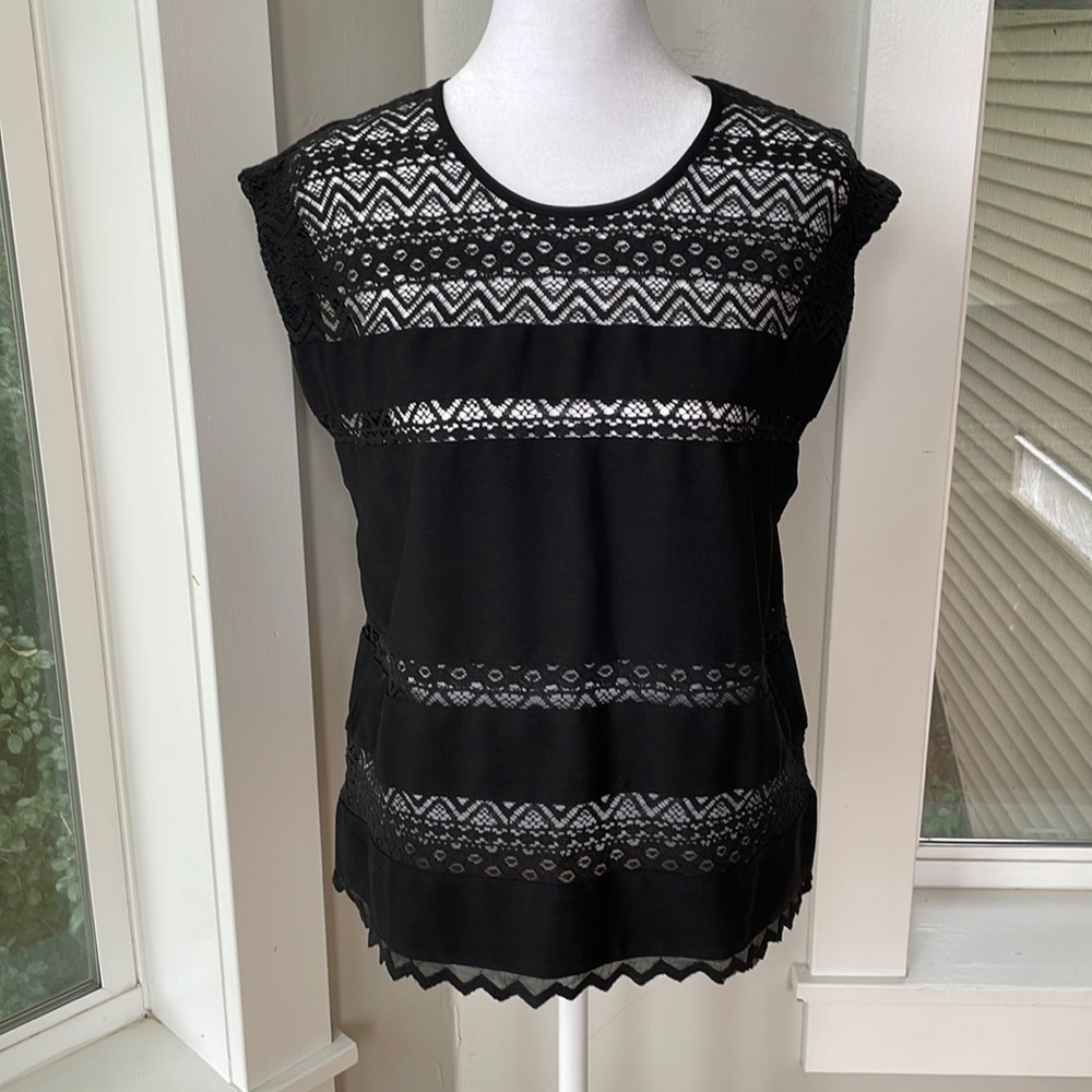 The Limited Black Sleeveless Detailed Sheer Lace Crop Blouse Top Size Small